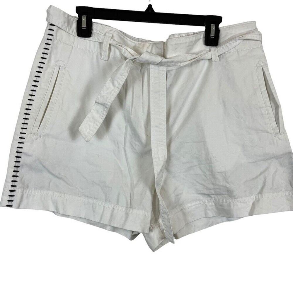 Ann Taylor Loft Tie Waist Short Embroidered 100% Cotton Womens White sz 14